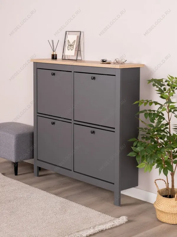 Обувница Сага с 4 откидными ящиками 113х108 серая-ясень | изображение 1