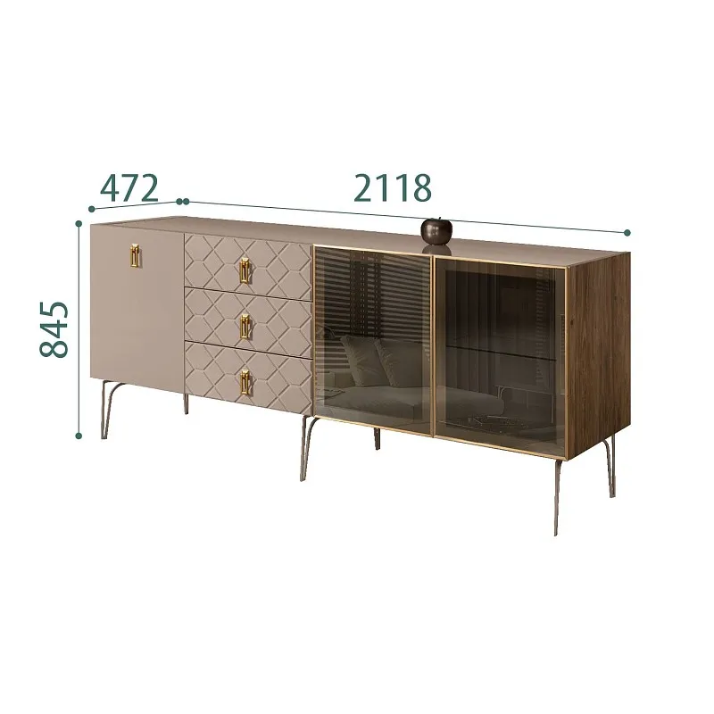 Комод 2.1м Bogemia Woodline Fa (Мокка) (Lakobel/Золото) БМКМ-5[5][10]