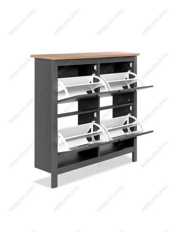 Обувница Сага с 4 откидными ящиками 113х108 серая-ясень | изображение 8