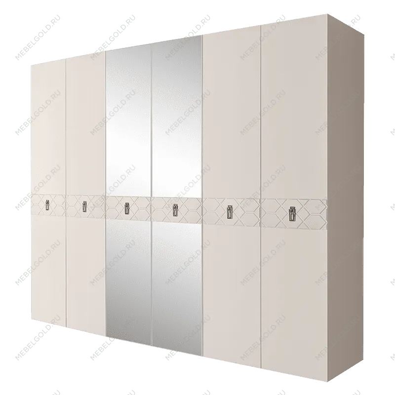 Шкаф 6-ти дв. с зеркалами Bogemia Farfalle (Слоновая кость/Хром) БМШ1/6(Fa)