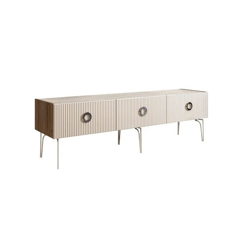 Тумба под телевизор 1.6м Bogemia Woodline Fi (Слоновая кость) (Novabuk/Хром) БМТ-1(Fi)
