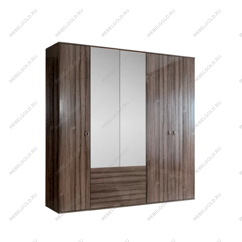 Шкаф 5-ти дверный с зеркалом, с ящиками Римини (Орех империя/Серебро) РМШ1/51