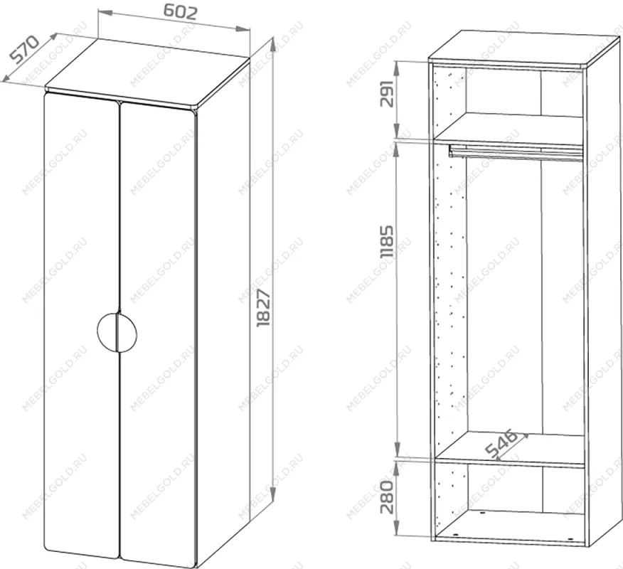 ПИКСИ шкаф распашной с 2 дверьми и полкой 60x57x183, робкий подснежник | изображение 3