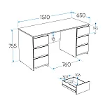 КАСТОР (KULLEN) стол письменный 6 ящиков 151х65 серый | изображение 2
