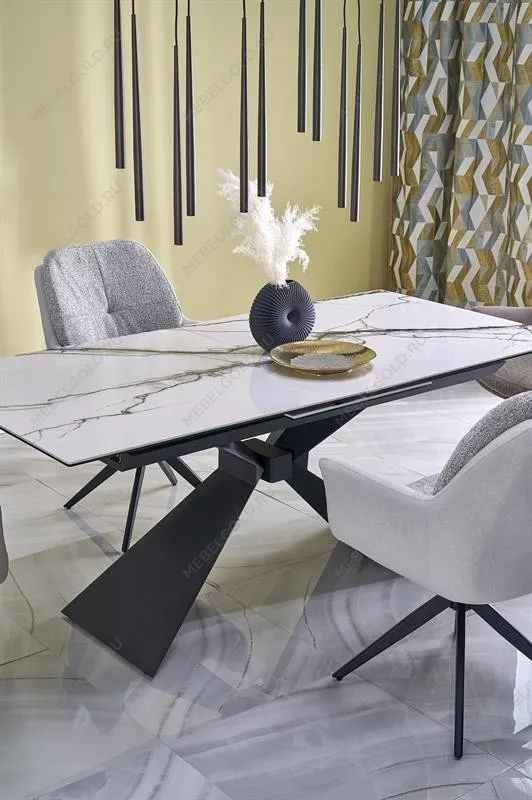 Стол обеденный Halmar LUCIANO 180 раскладной (белый мрамор/черный) | изображение 7