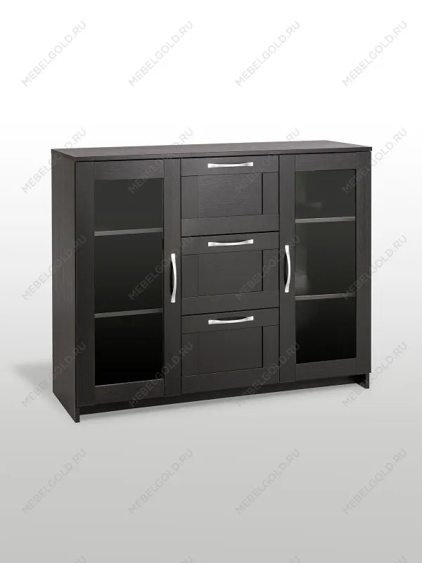 Тумба Сириус, 2 двери со стеклом и 3 ящика, 117х41х95 см, дуб венге, черно-коричневая | изображение 10