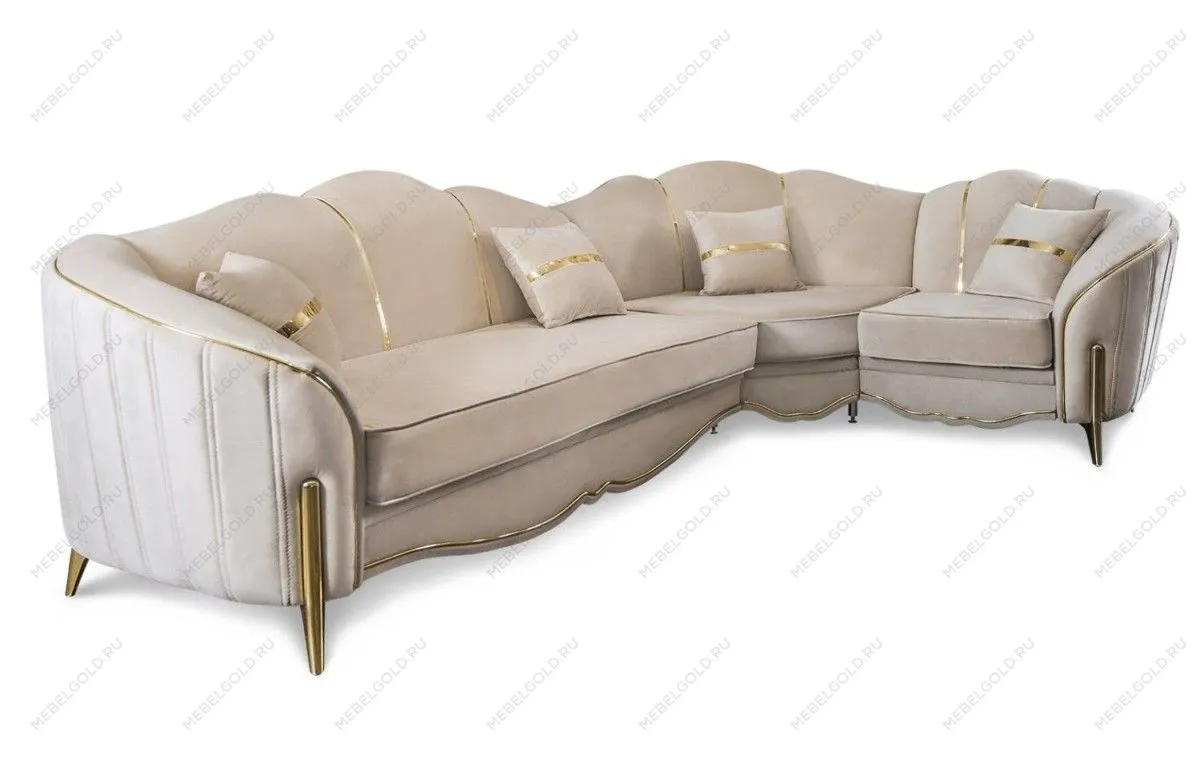 Диван Лара угловой 3-у-1 бежевый золото