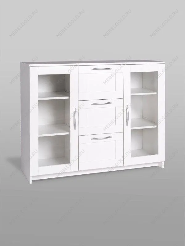 Тумба Сириус, 2 двери со стеклом и 3 ящика, 117х41х95 см, белая | изображение 10