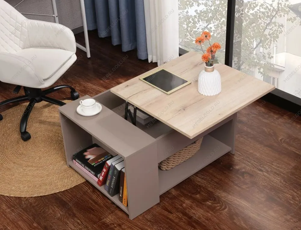 Стол журнальный Signal DROP (дуб/бежевый) 80/60/42-56 | изображение 2