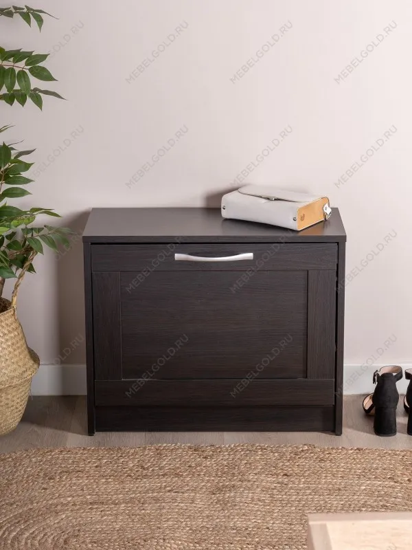 Обувница Сириус с 1 откидным ящиком, 60 х 25 х 49 см, черно-коричневая, ЛДСП, дуб венге | изображение 1