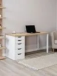 Стол письменный Ингар, 5 ящиков, 140х75х55 см, белый, столешница дуб беленый | изображение 1
