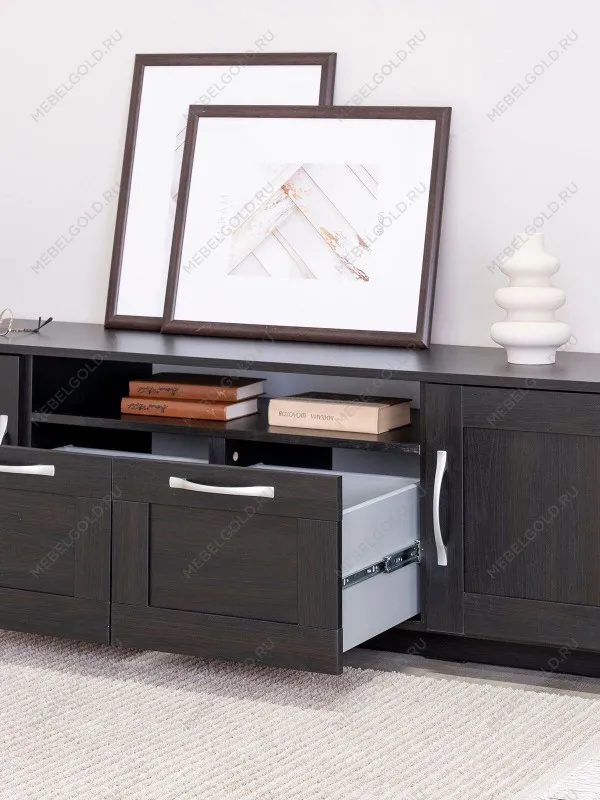 Тумба для ТВ Сириус, 2 двери и 2 ящика, 156х41х47 см, дуб венге, черно-коричневая | изображение 3