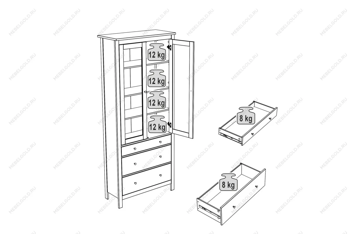Шкаф с витриной Сага, 90х41х215 см, кашемир/ясень | изображение 3