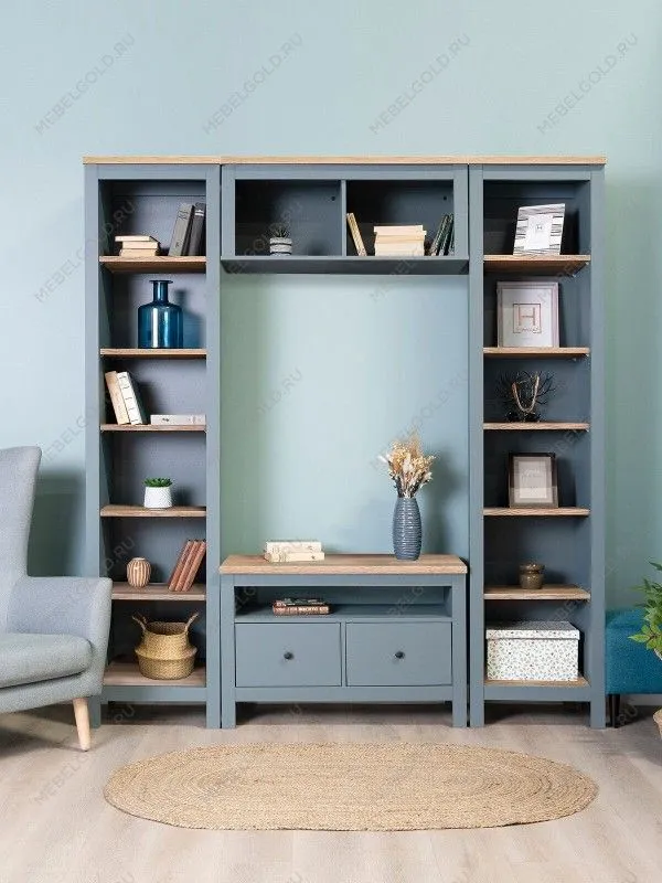 Полка навесная Сага, 2 секции, темно-бирюзовая/ясень | изображение 3