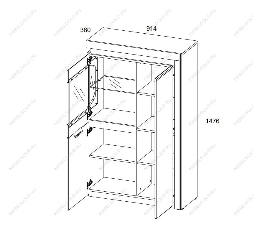 Шкаф с витриной Торино 1V2D P (правая) | изображение 1