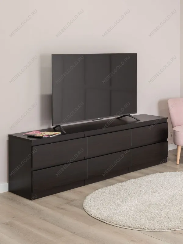 Тумба для ТВ Кастор, 6 ящиков, 194х40х54 см, черно-коричневая, дуб венге | изображение 1
