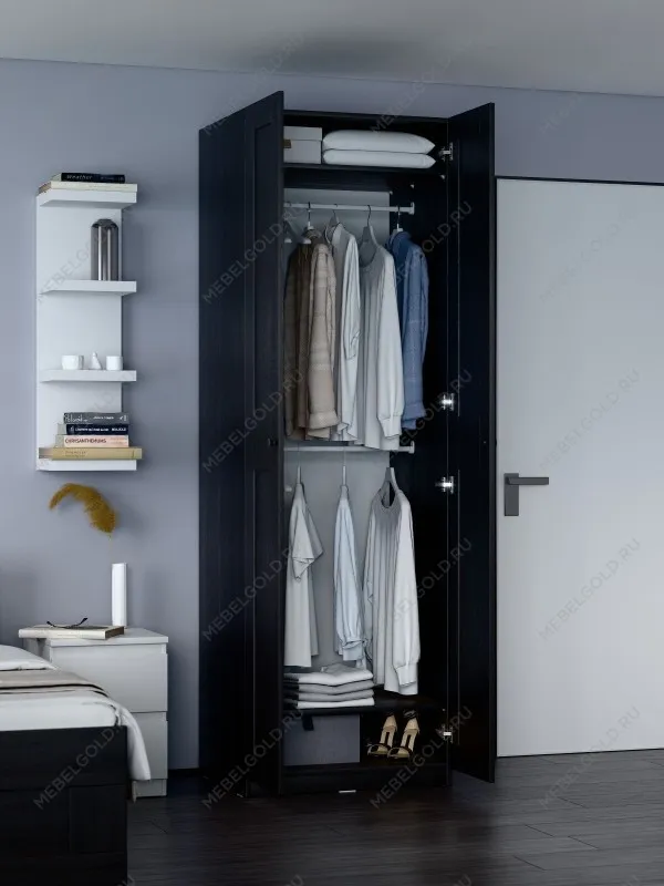 Шкаф Макс, 2 двери, 75х61х233 см, черно-коричневый, дуб венге | изображение 2