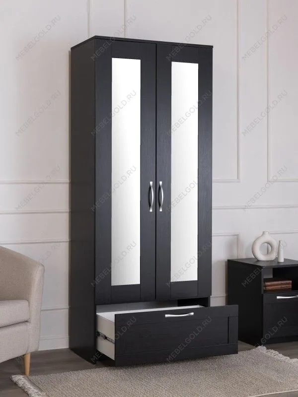 Шкаф Сириус, 2 двери и 1 ящик с зеркалом, 78х59х220 см, черно-коричневый, дуб венге | изображение 4