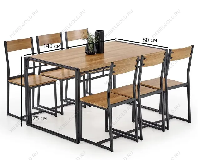 Комплект столовой мебели Halmar BOLIVAR (стол + 6 стульев, дуб золотой/черный) | изображение 1