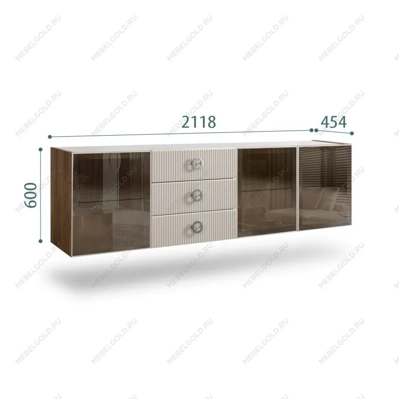 Комод 2.1м Bogemia Woodline Fly Fi (Шелк) (Novabuk/Хром) БМКМ-5[5]