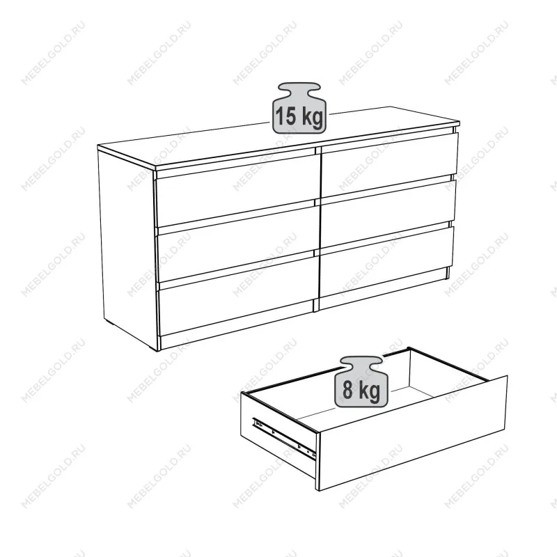 Комод Мальта, 6 ящиков, горизонтальный, с доводчиками, 160х48х76 см, дуб сонома | изображение 21