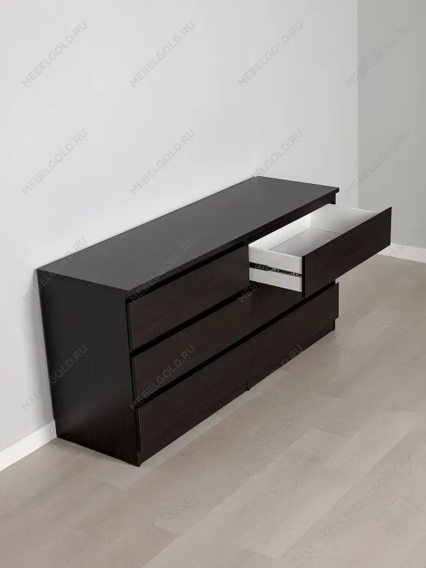 Комод Мальта, 6 ящиков, горизонтальный, с доводчиками, 160х48х76 см, черно-коричневый, дуб венге | изображение 4