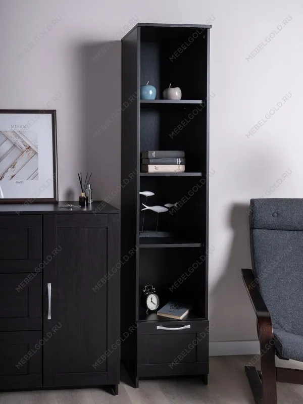 Стеллаж Сириус, 1 ящик, 39х35х190 см, черный, дуб венге | изображение 1