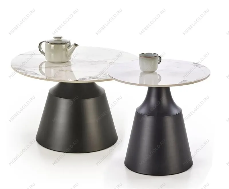 Комплект Halmar MAGNETA, 2 стола журнальных (белый мрамор/черный)