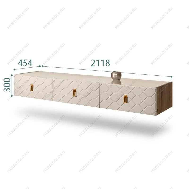 Тумба телевизионная 2.1м Bogemia Woodline Fly Fa (Ваниль) (Lakobel/Золото) БМТ-2
