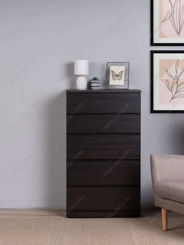 Комод Кастор, 5 ящиков, 65х40х112 см, черно-коричневый, дуб венге | изображение 1