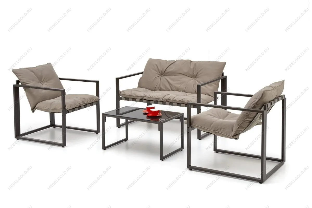 Комплект Halmar SHARK диван + 2 кресла + стол (черный/капучино)