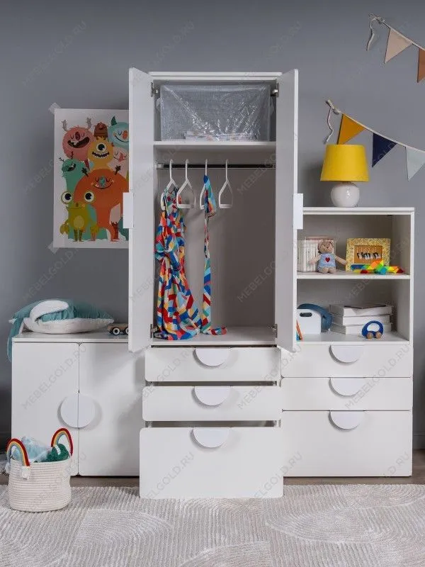 Шкаф распашной Пикси, с двумя дверьми, тремя ящиками и полкой 60x57x180, белый (робкий подснежник) | изображение 3