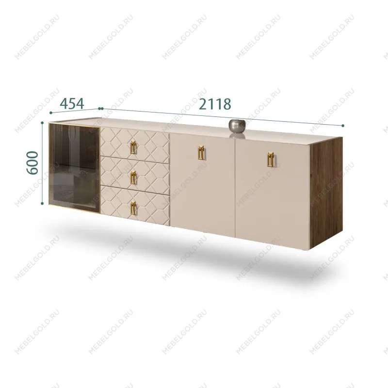 Комод 2.1м Bogemia Woodline Fly Fa (Ваниль) (Lakobel/Золото) БМКМ-5[4]