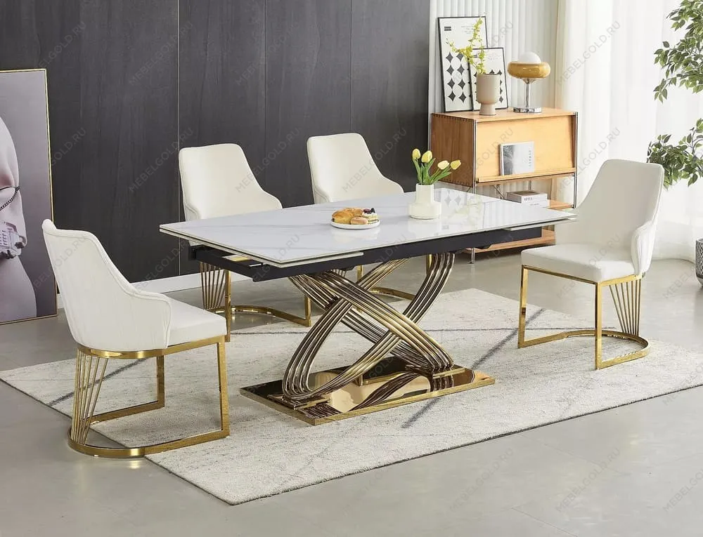 Стол обеденный Signal HERMES II 160 (эффект белого мрамора/золотой) | изображение 5