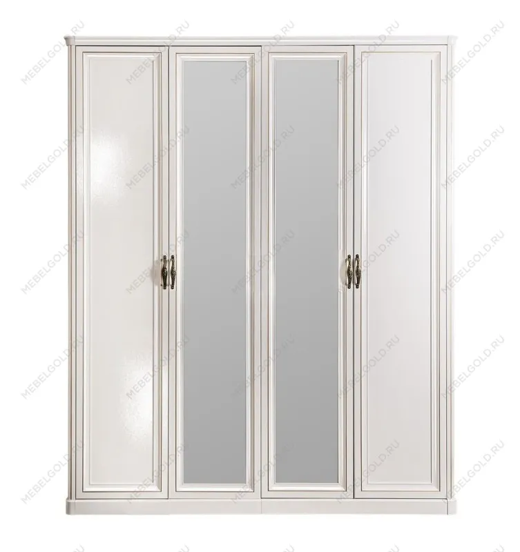 Шкаф Натали 4-дверный (2+2) с зеркалом белый глянец | изображение 1