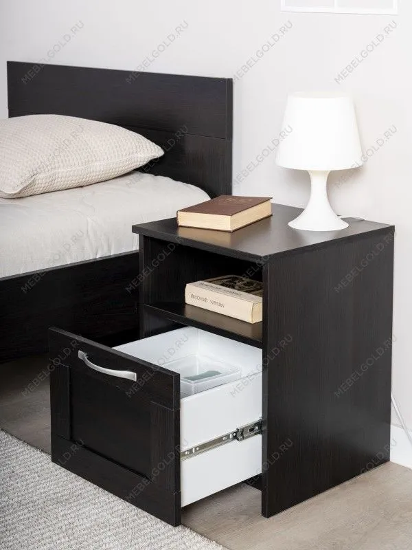 Тумба прикроватная Сириус, 1 ящик, 41х39х53с м, дуб венге, черно-коричневая | изображение 2