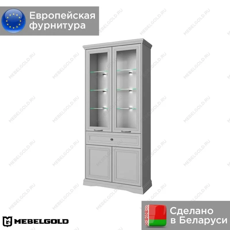 Шкаф с витриной Валенсия 2V2D1S Н серый | изображение 1