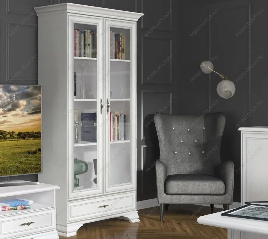 Шкаф с витриной Кентаки REG2W1S белый | изображение 4