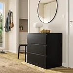 МАЛЬМ / VARMA Комод ИКЕА / IKEA 3, 80x78x40, шпон, черный | изображение 1