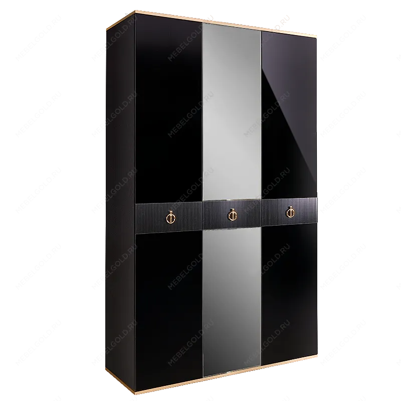 Шкаф 3-х дверный с зеркалом Римини СОЛО (Черный/Золото) РМШ1/3(s)