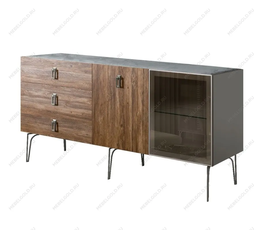 Комод 1.6м Bogemia Wood Fa (Серый) (Novabuk/Хром) БМКМ-4(Wo)[5][10]