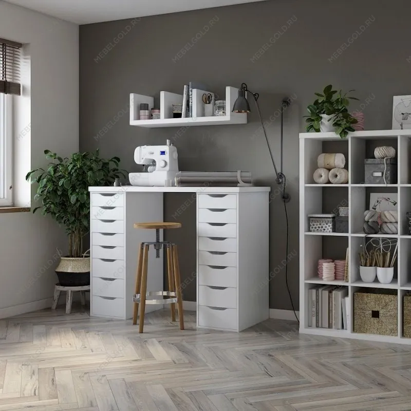 Стол письменный Ингар, 16 ящиков, 140х106х55 см, белый | изображение 7