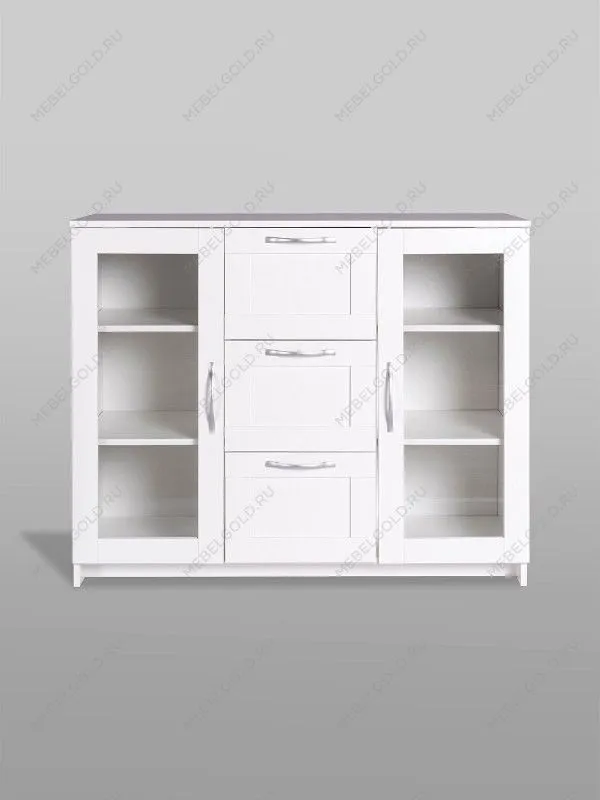 Тумба Сириус, 2 двери со стеклом и 3 ящика, 117х41х95 см, белая | изображение 8