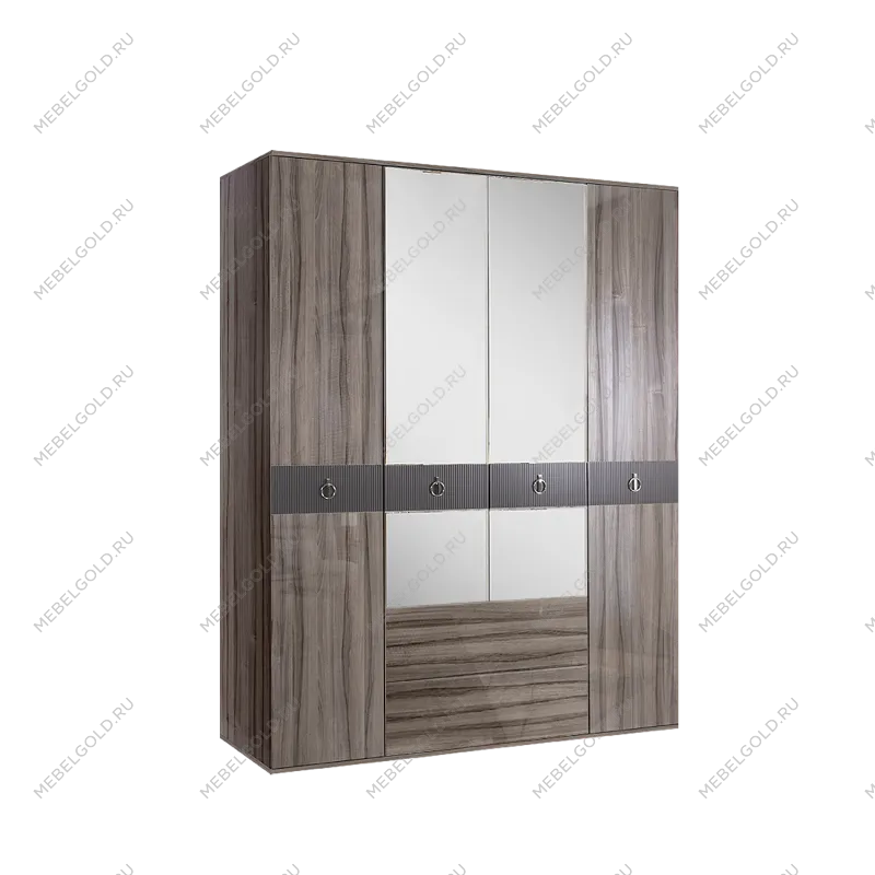 Шкаф 4-х дверный с зеркалом, с ящиками Римини СОЛО (Орех империя/Серебро) РМШ1/41(s)