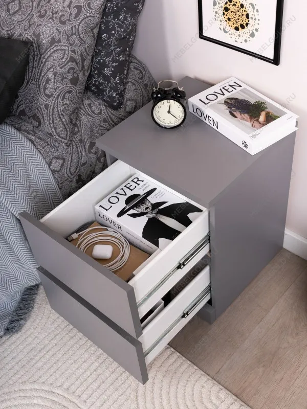 Тумба прикроватная Варма, 2 ящика, 40х55х40 см, эмаль серая | изображение 4