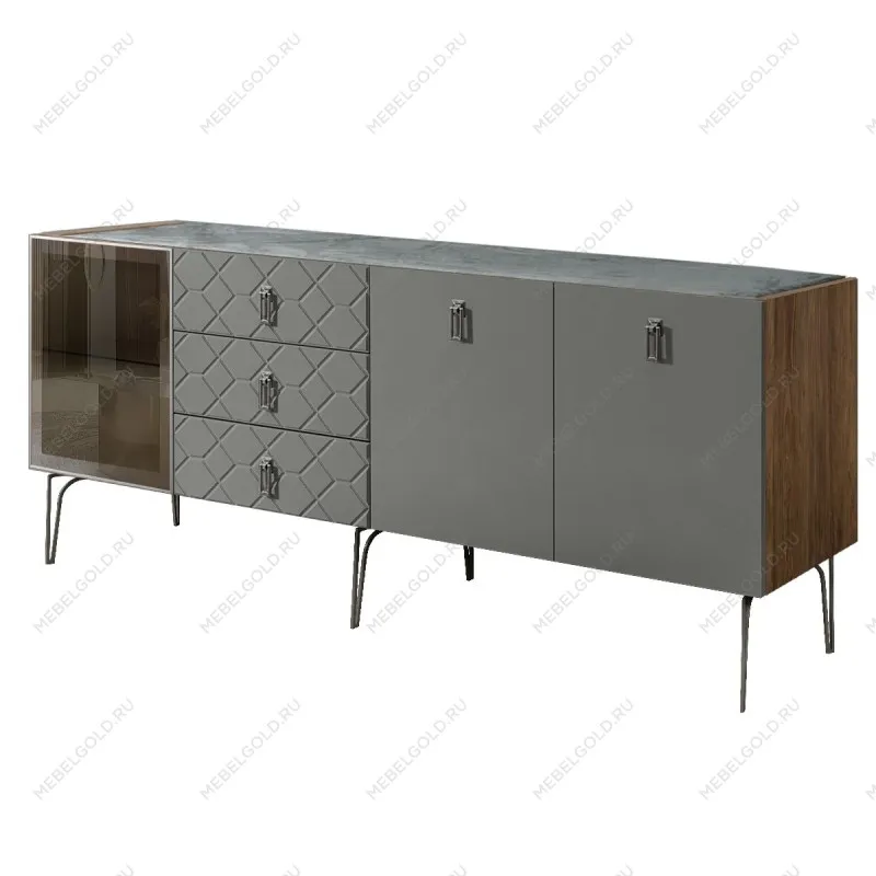 Комод 2.1м Bogemia Woodline Fa (Серый) (Novabuk/Хром) БМКМ-5[4]