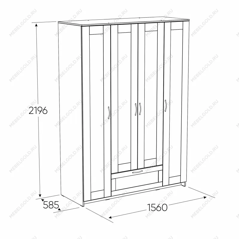 Шкаф Сириус, 4 двери и 1 ящик с зеркалом, 156х59х220 см, дуб сонома | изображение 5