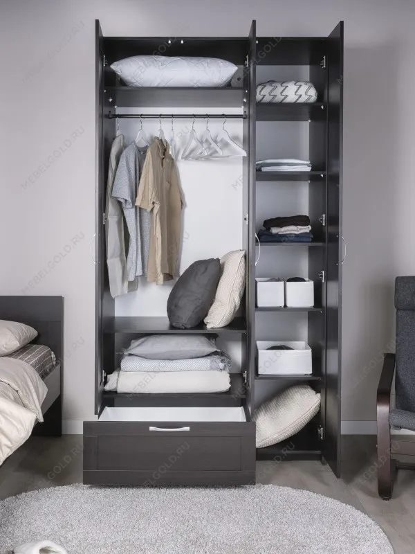 Шкаф Сириус, 3 двери и 1 ящик, 117х59х220 см, черно-коричневый, дуб венге | изображение 1