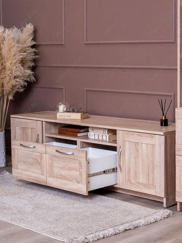 Тумба для ТВ Сириус, 2 двери и 2 ящика, 156х41х47 см, дуб сонома | изображение 3