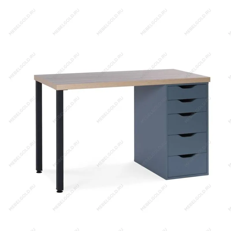 ИНГАР 1/5Т стол письменный 120x75x55, дуб беленый/серо-бирюзовый/черный